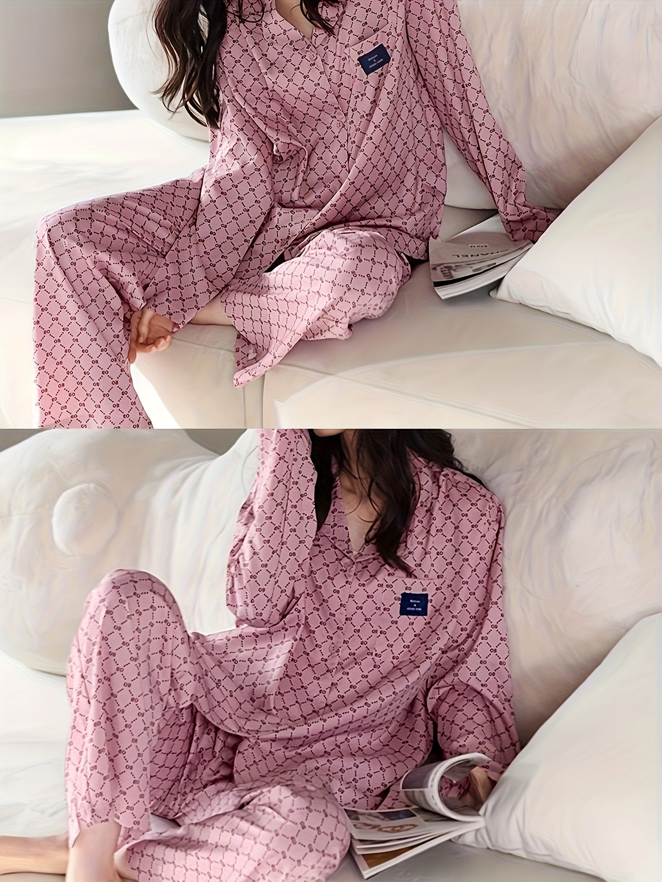 Spring And Autumn New Women Long Sleeve Cardigan Button Pajamas And Pants Pajamas Comfortable Atmosphere Home Pajamas Can Be Worn At Home