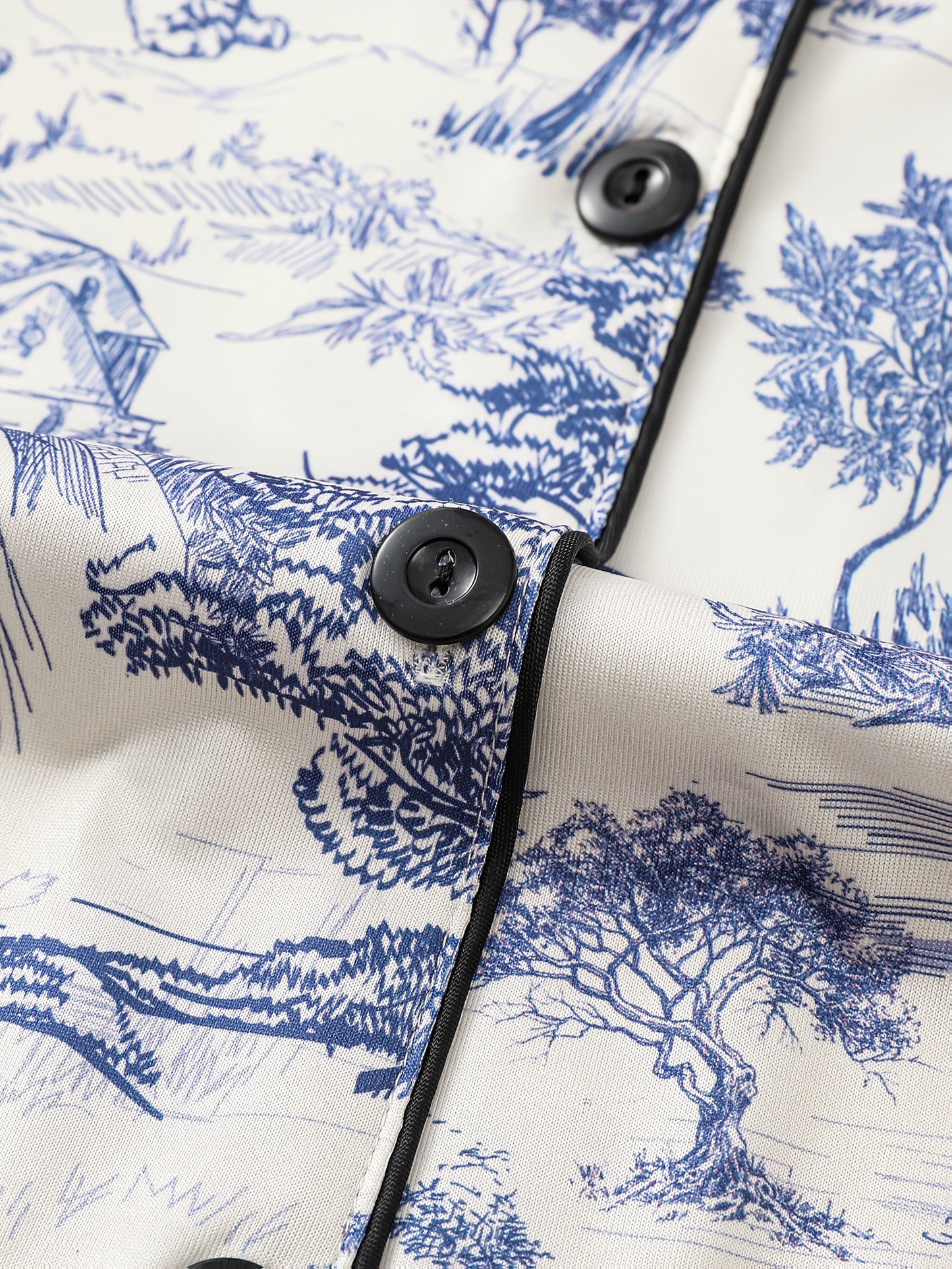 Elegant Women's Sleepwear Set In Two Pieces, Featuring Full Body Printed Patterns, Knitted Fabric, Long Sleeved Button Up Top, Paired with Long Pants for Comfortable Wearing, Collar And Pocket Details, Suitable for Women's Adult Sleepwear Set