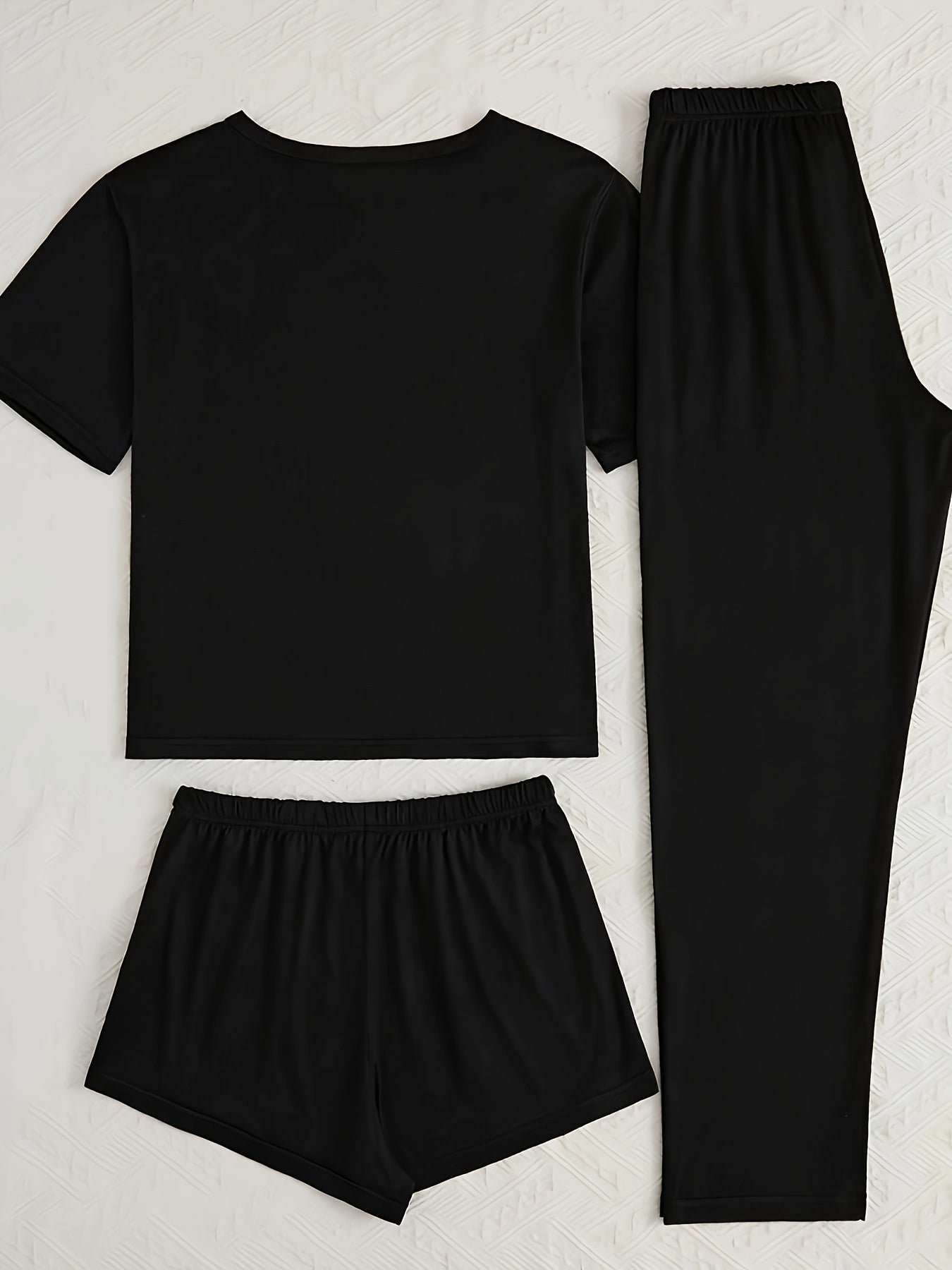 3-Piece Pajama Set - Simple yet Chic Design, Short Sleeve, Ultra-Soft and Cozy Fabric for Relaxation, Perfect for Casual Lounging - Fun WEEKEND Graphic Print, Ideal Sleepwear for a Restful Nights Sleep