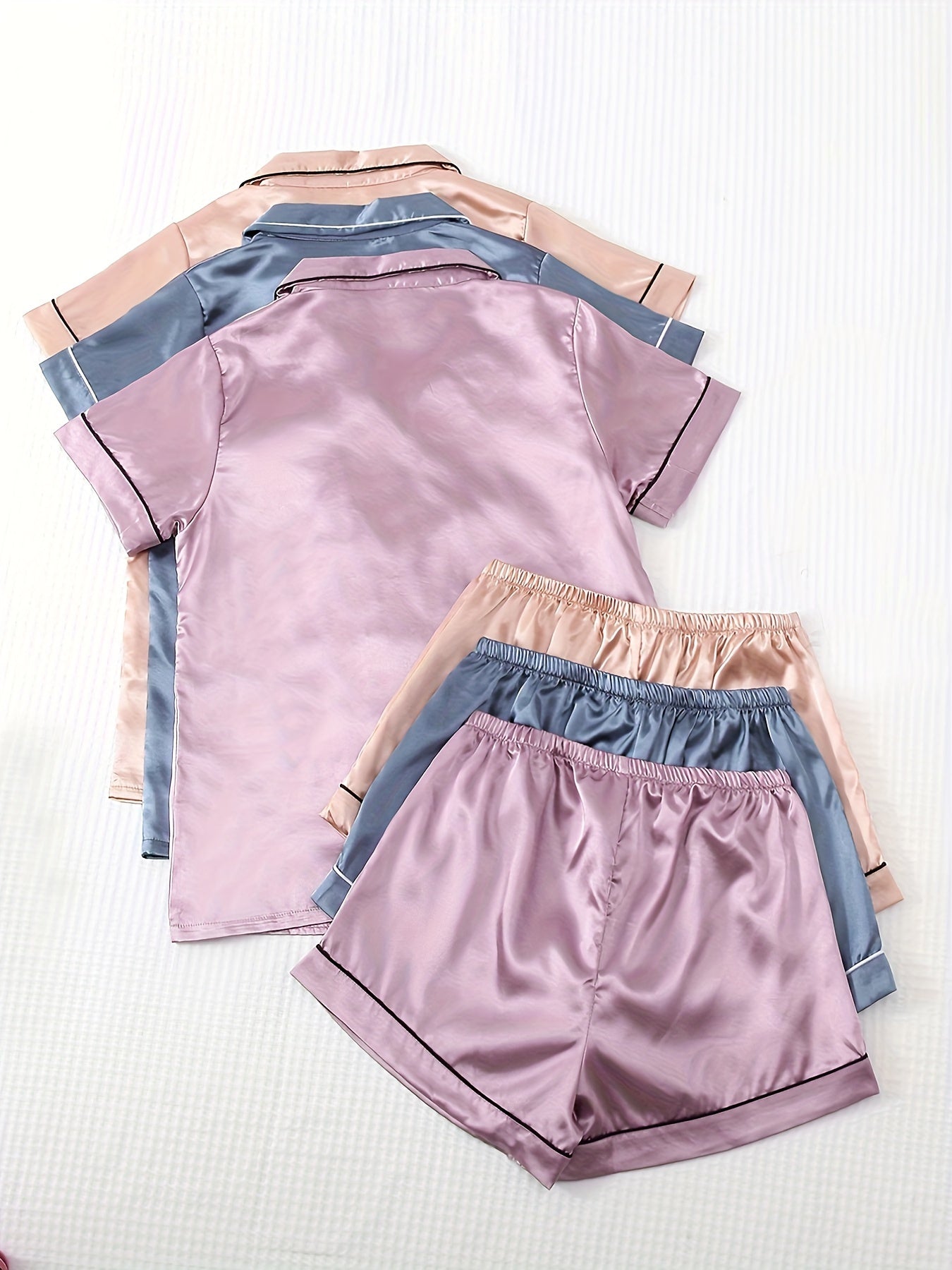 Dingding Women's Pajama - Solid Color, Three-Piece Set, Soft and Comfortable for Sleep