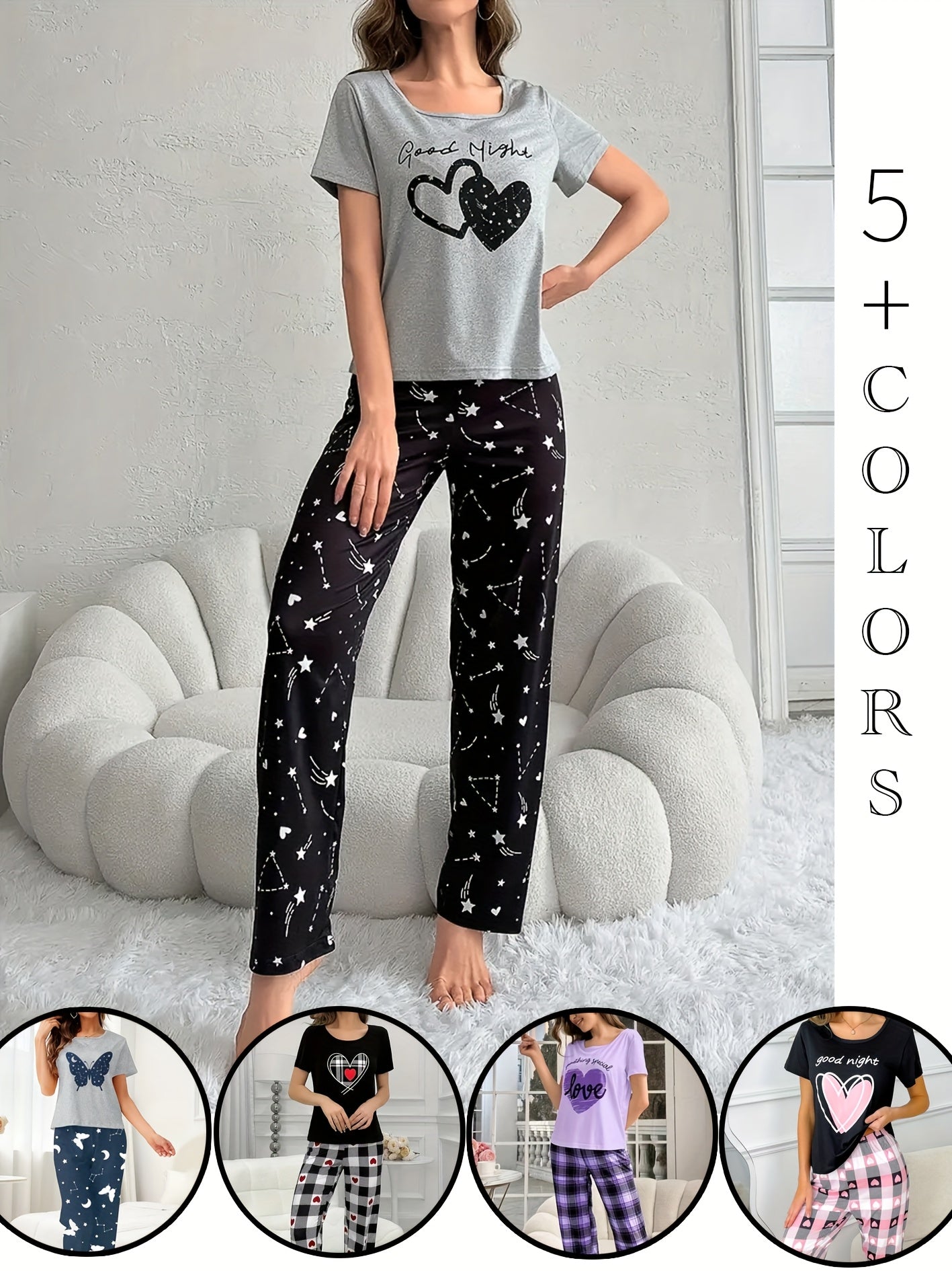 Round Neck Pullover Printed Short-sleeved Trousers Set Home Clothes Can Be Worn Outside