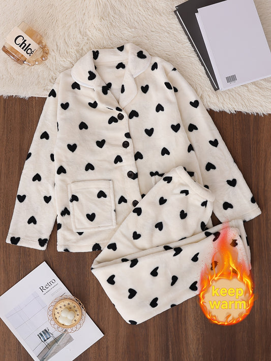 Women's Winter Long Sleeved Long Pants Velvet Set, Loungewear Pajamas Sleepy Pants