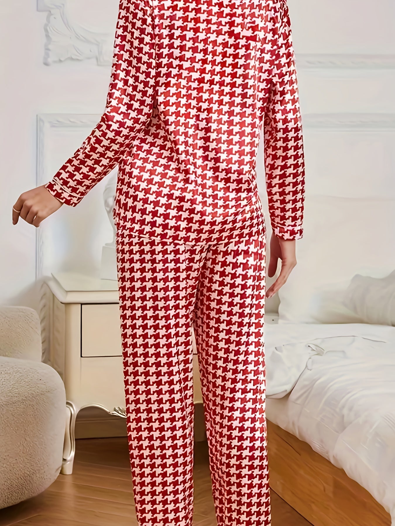 [Plaid Pajama Set] Plaid Pajama Set - Short Sleeved Shirt, Casual Pants, Casual Suit with Plaid Hem