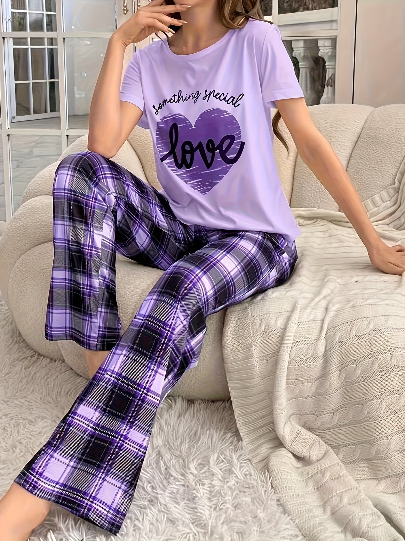 Round Neck Pullover Printed Short-sleeved Trousers Set Home Clothes Can Be Worn Outside