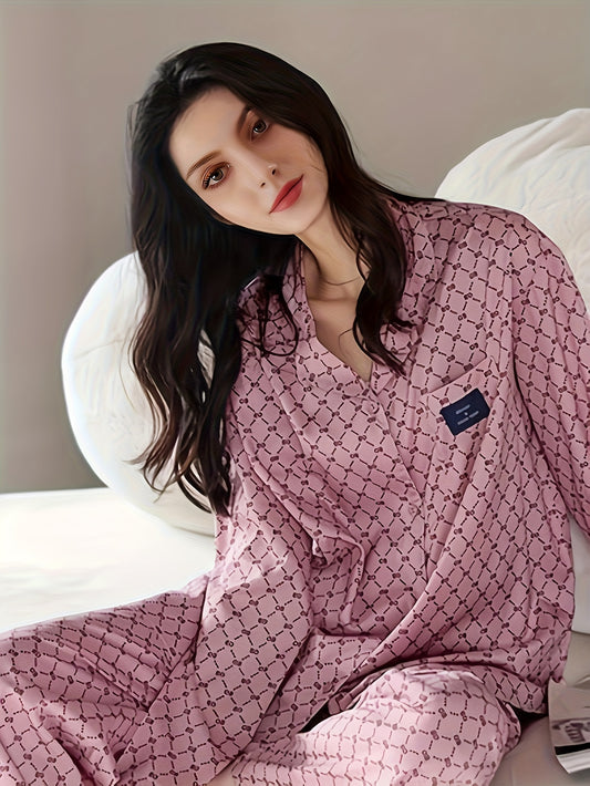 Spring And Autumn New Women Long Sleeve Cardigan Button Pajamas And Pants Pajamas Comfortable Atmosphere Home Pajamas Can Be Worn At Home
