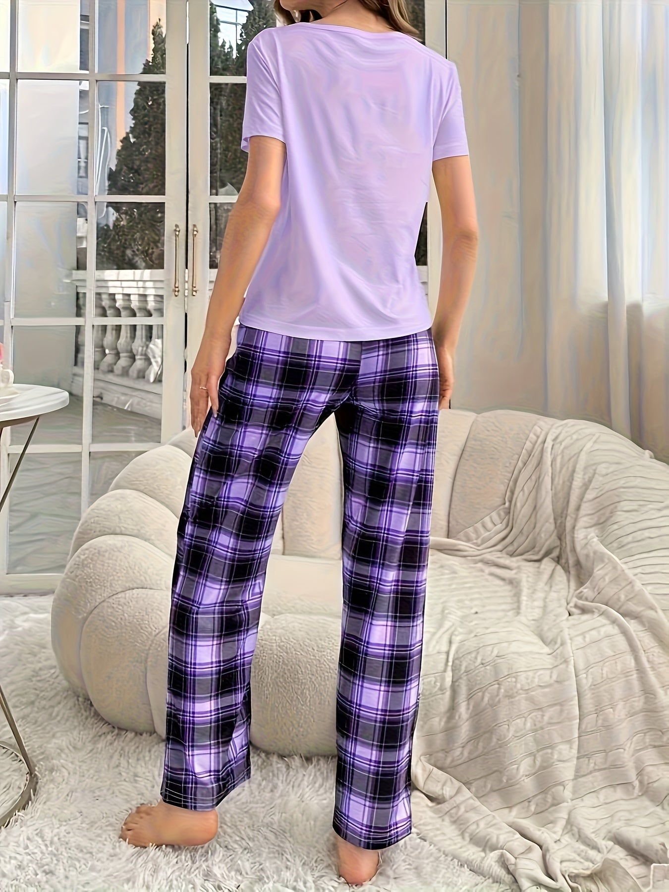 Round Neck Pullover Printed Short-sleeved Trousers Set Home Clothes Can Be Worn Outside