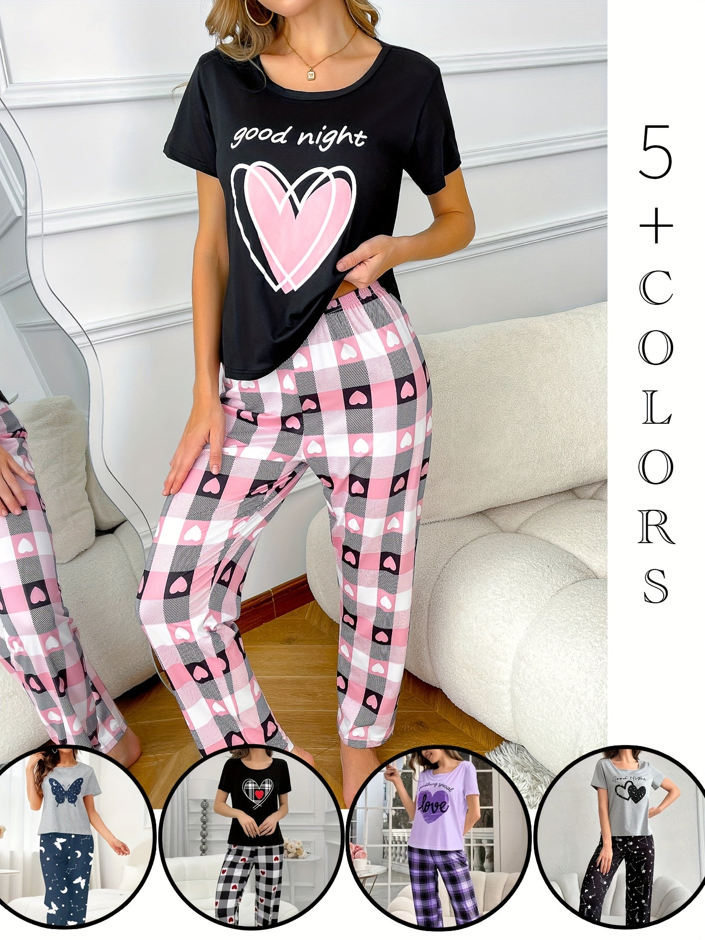 Round Neck Pullover Printed Short-sleeved Trousers Set Home Clothes Can Be Worn Outside