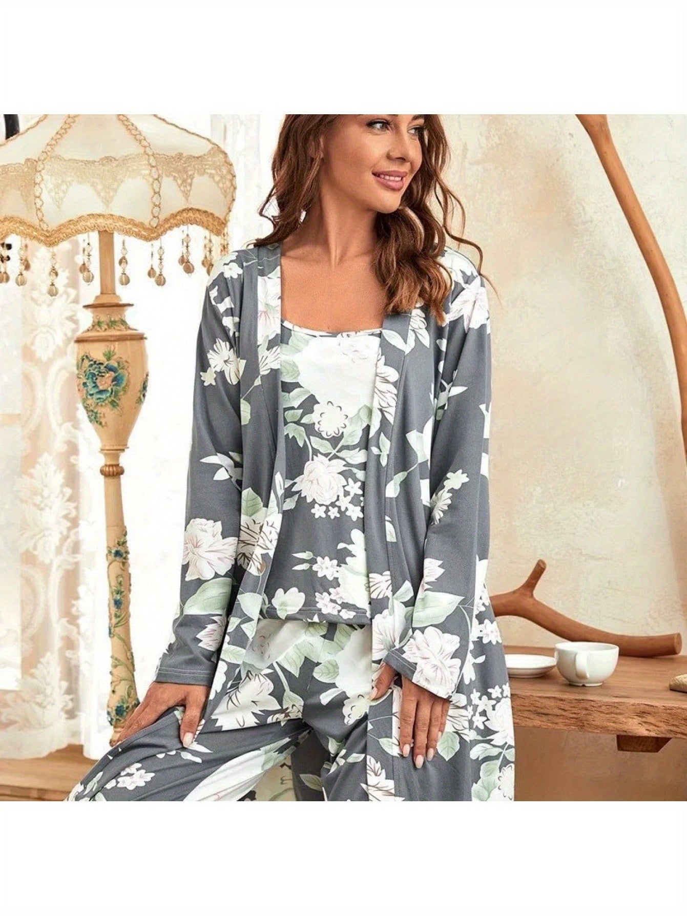2025 New Style Home Clothes for Women- Three-Piece Set Including Pure Nightgown, Camisole Nightdress And Long Pants