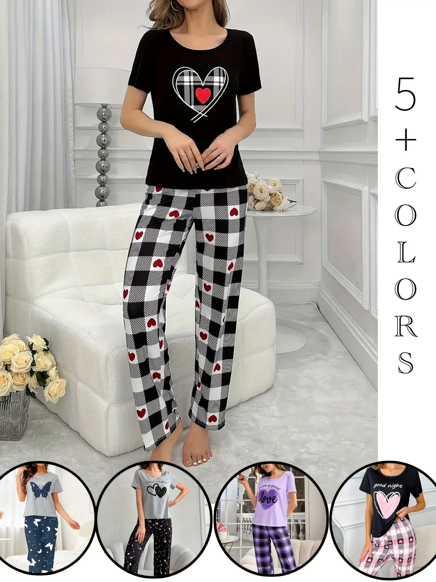 Round Neck Pullover Printed Short-sleeved Trousers Set Home Clothes Can Be Worn Outside