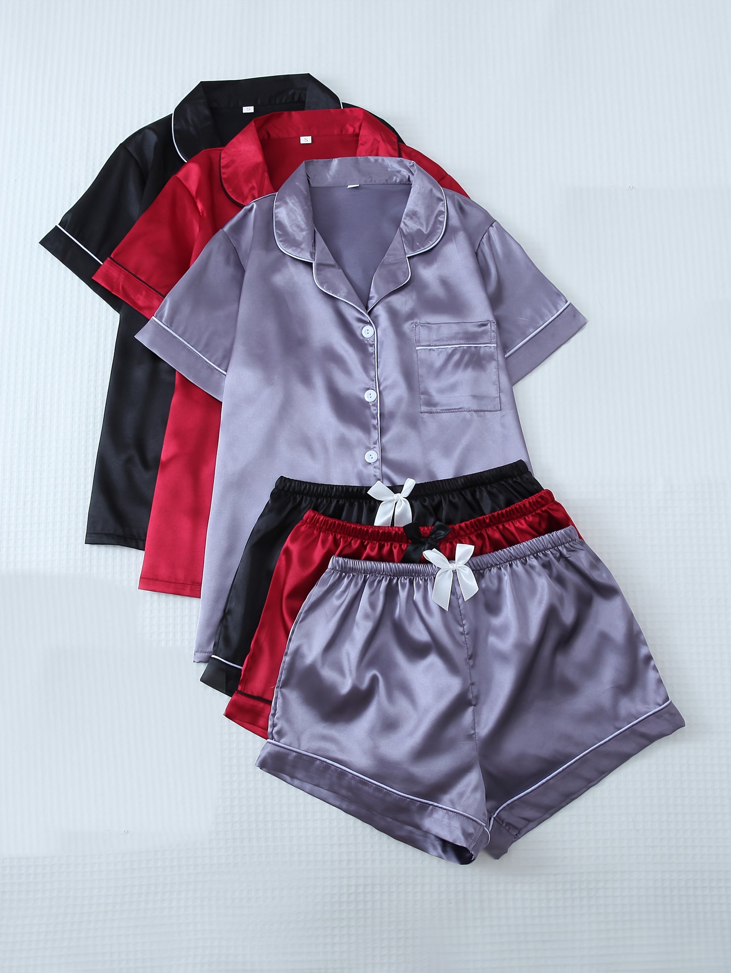 Dingding Women's Pajama - Solid Color, Three-Piece Set, Soft and Comfortable for Sleep