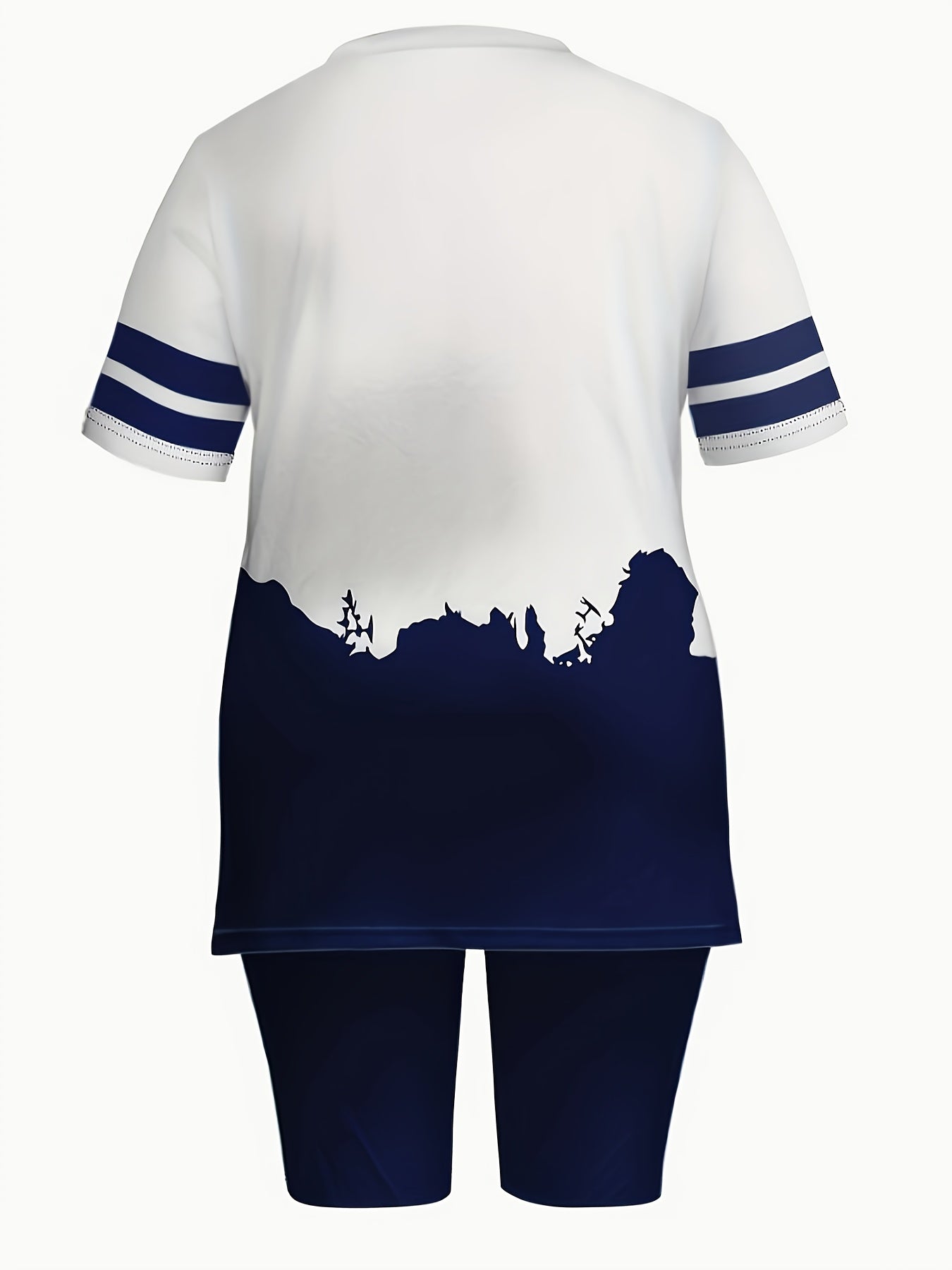 Women's Casual Navy Anchor Print Short Sleeve Top and Shorts Loungewear Set, Split Side Fashionable Short Sleeve Top with Slim Fit Pants Comfortable Regular Leisure Pajama Suit