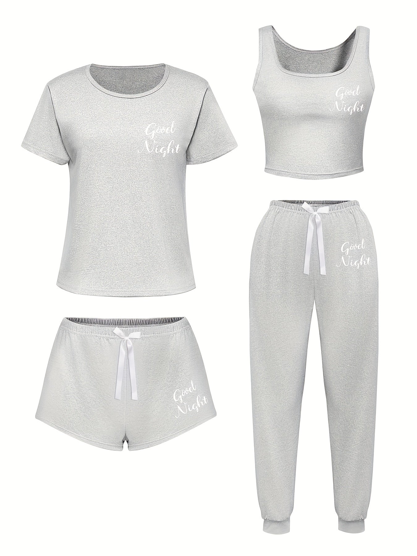 4pcs Pajama Set, Short-sleeved Top And Long Pants Pajama, Vest And Shorts Set, Machine Washable