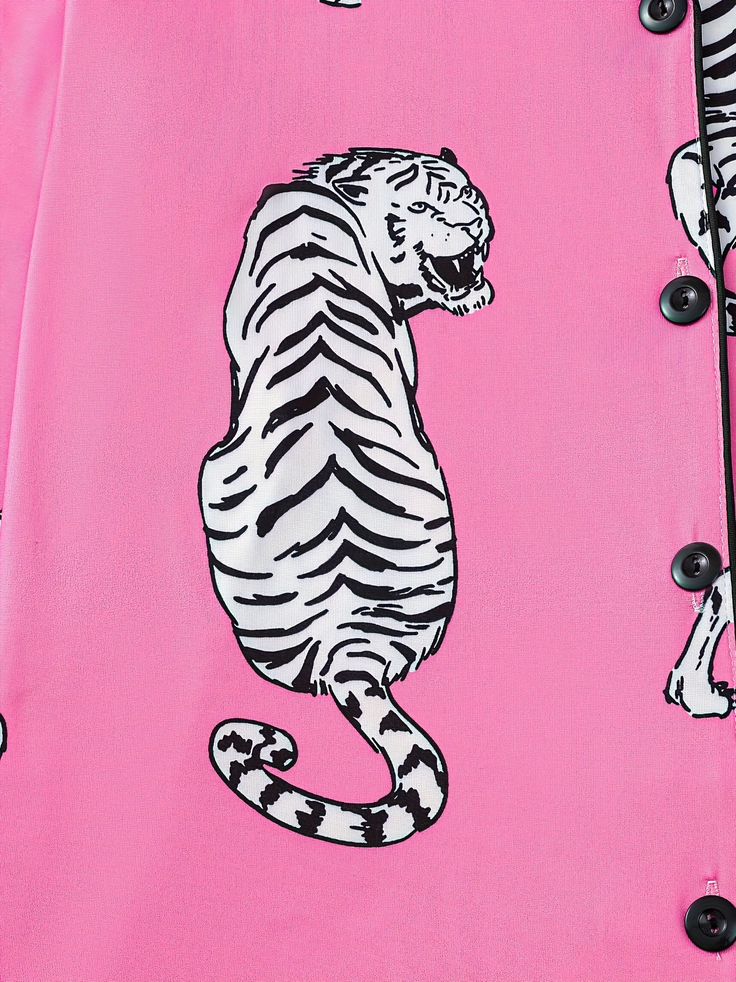 Two Piece Elegant Women's Sleepwear Set, Comfortable Fabric, Long Sleeved Button Up Top, Paired with Matching Pants, Printed All Over, Pocket Details, Suitable for All Season Wear