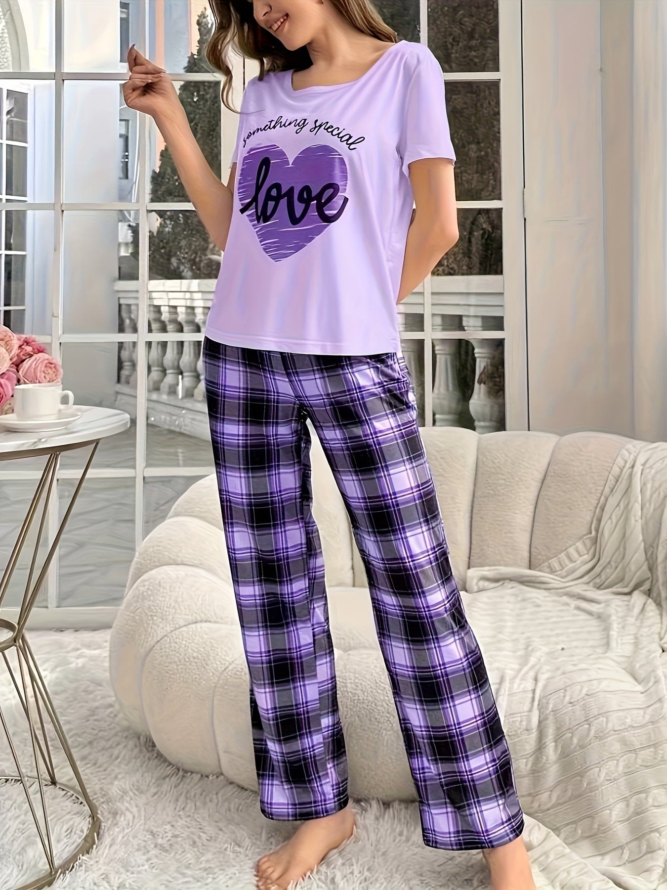 Round Neck Pullover Printed Short-sleeved Trousers Set Home Clothes Can Be Worn Outside