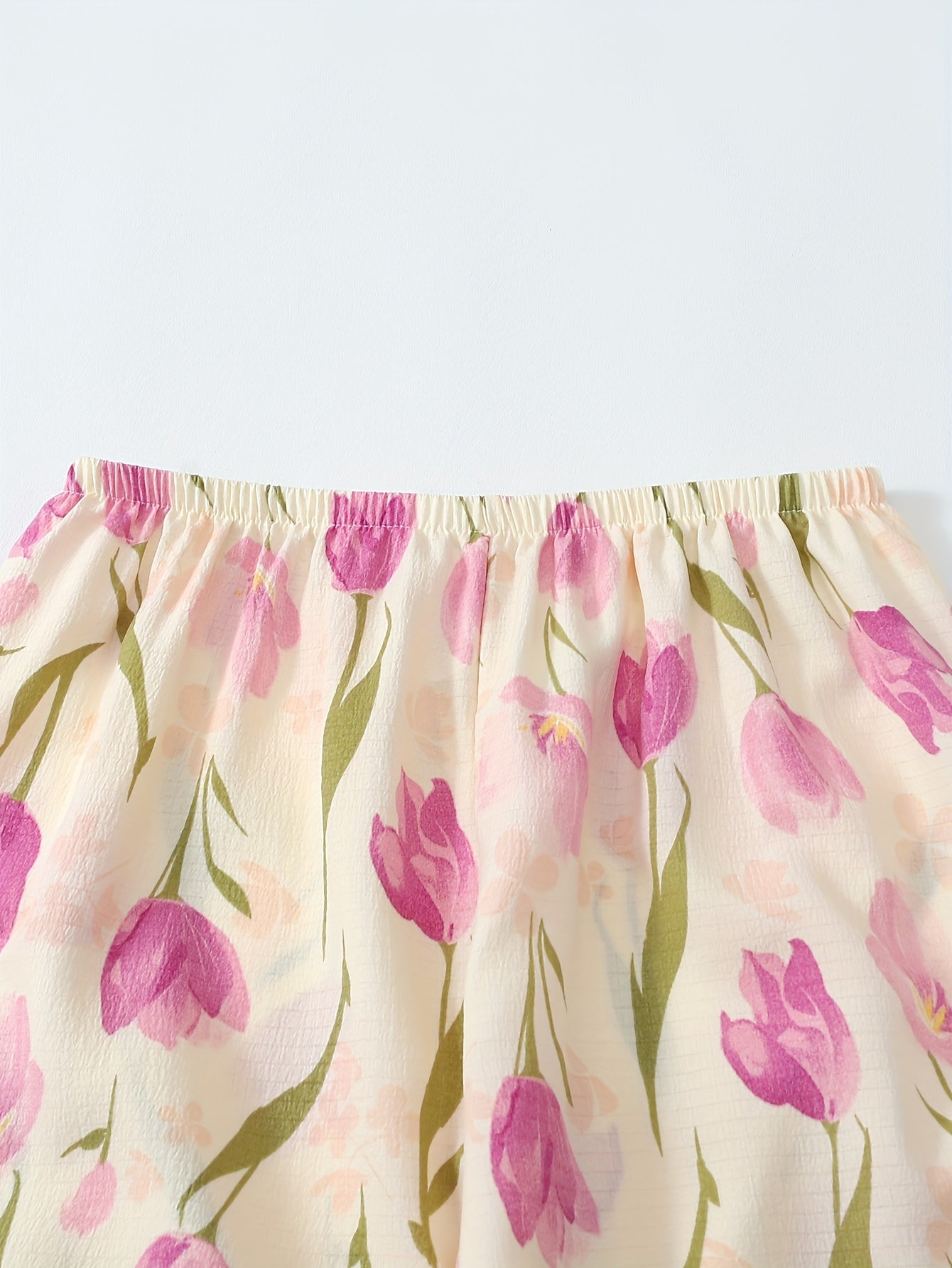 [Women's Red Tulip Pajama Set] Two-Piece Women's Red Tulip Flower Print Pajama Set, Short Sleeve Button- Shirt and Bow Tie Pants for Spring Summer Autumn Casual Loungewear