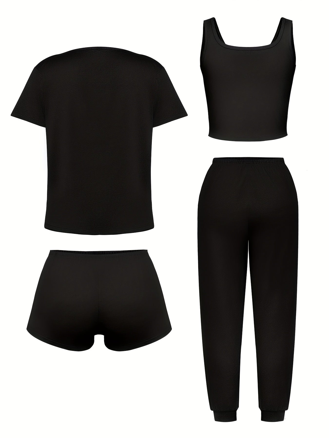 [Soft Sleepwear] 4pcs Soft & Casual Women's Sleepwear Set - Short Sleeve T-Shirt, Shorts & Pants with Bow Detail | Perfect for Spring, Summer, Fall & Winter - Soft, Comfortable Loungewear