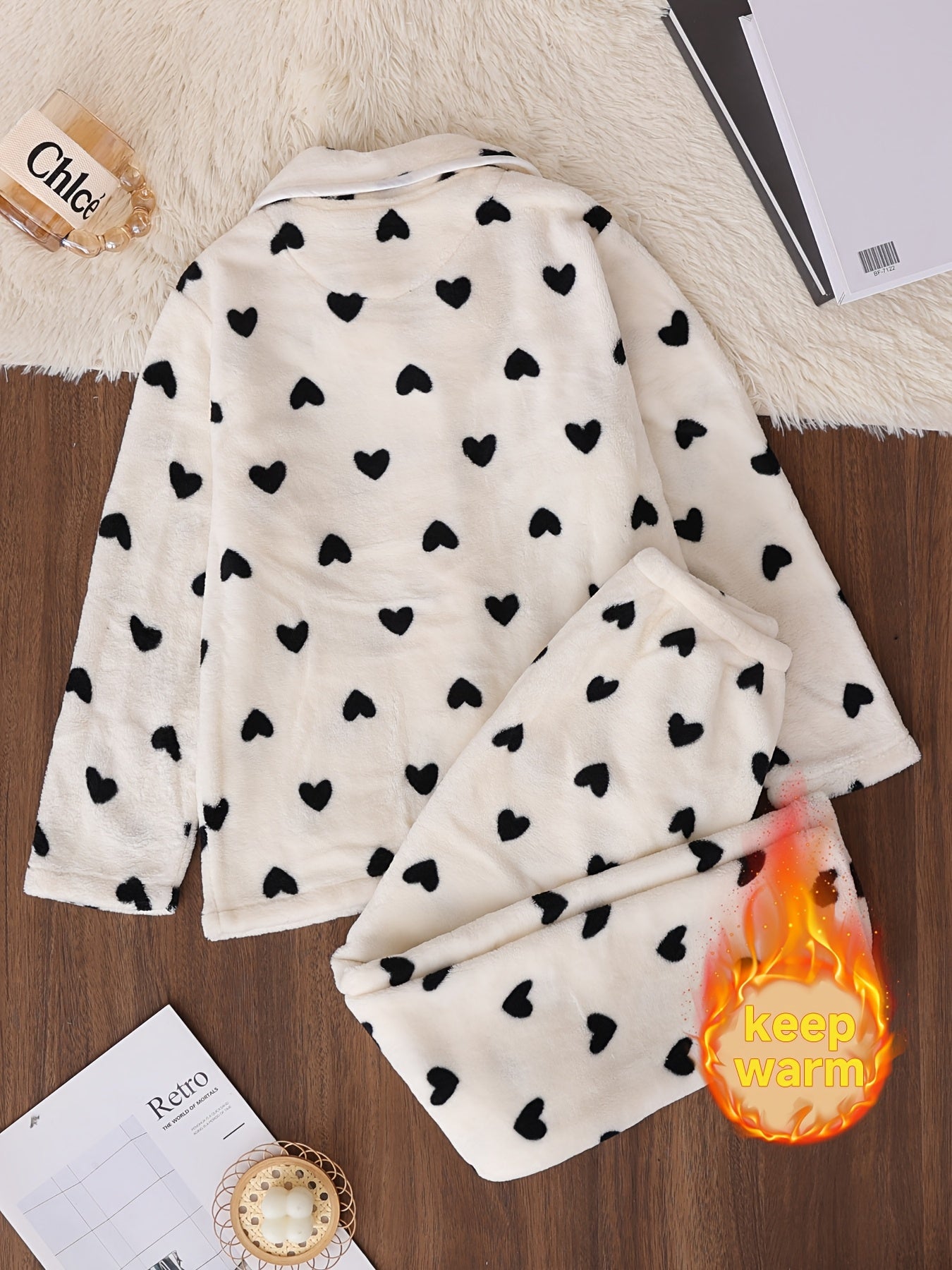 Women's Winter Long Sleeved Long Pants Velvet Set, Loungewear Pajamas Sleepy Pants