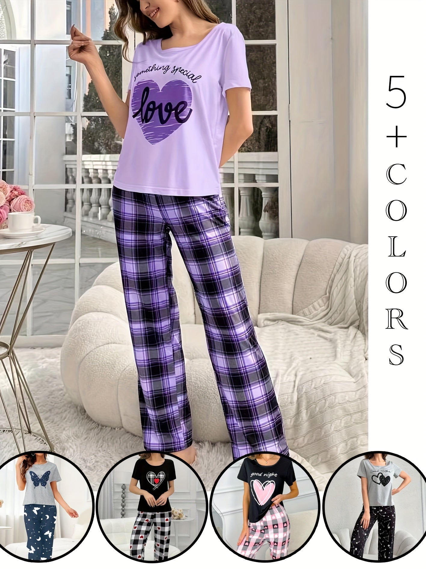 Round Neck Pullover Printed Short-sleeved Trousers Set Home Clothes Can Be Worn Outside