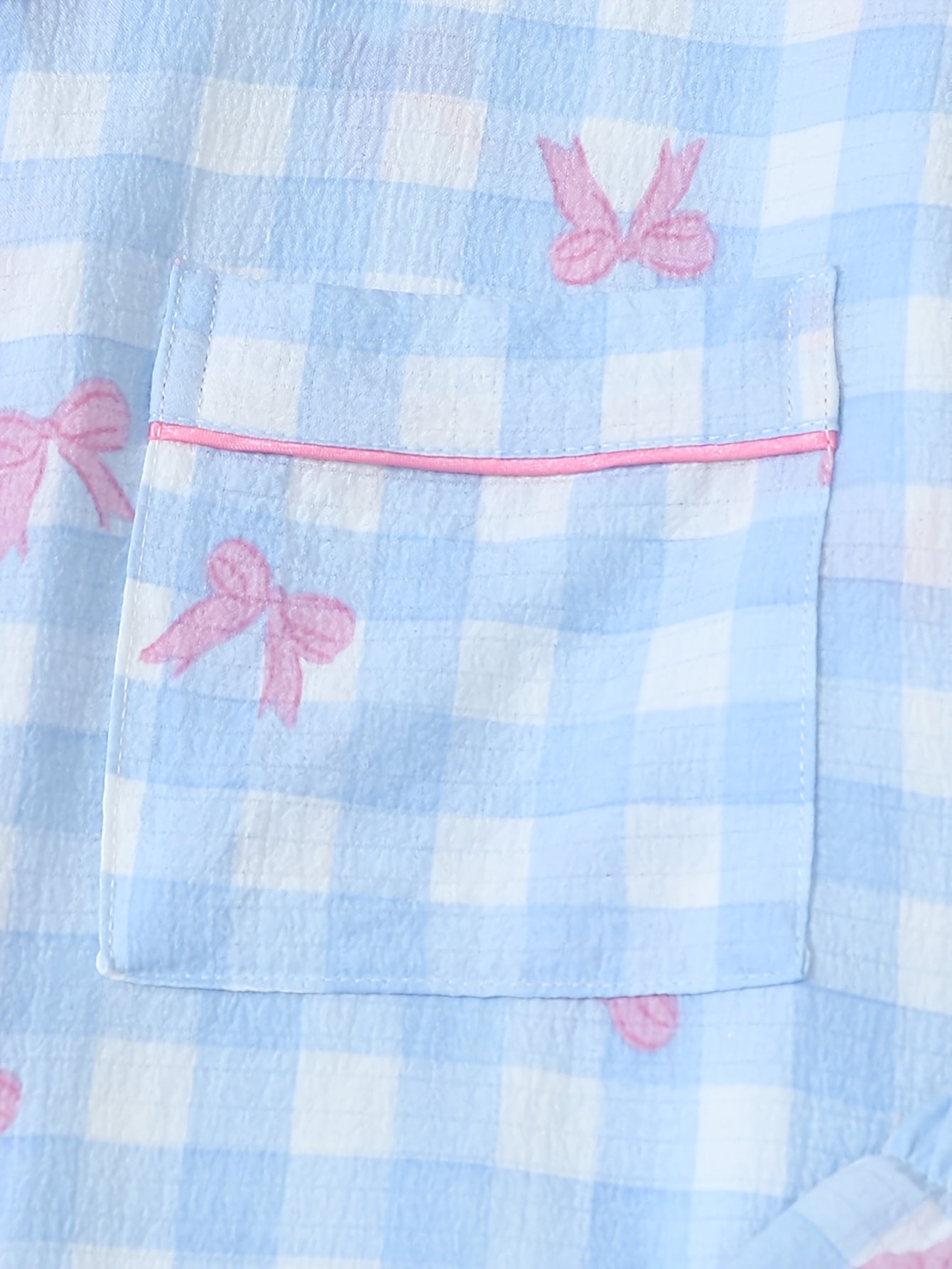 [2-Piece Plaid Pajama Set] Women's Two-Piece Pajama Set | Short-Sleeve Button-Up Shirt & Long Pants | Plaid Bow Print | Spring, Summer, Autumn Casual Home Wear