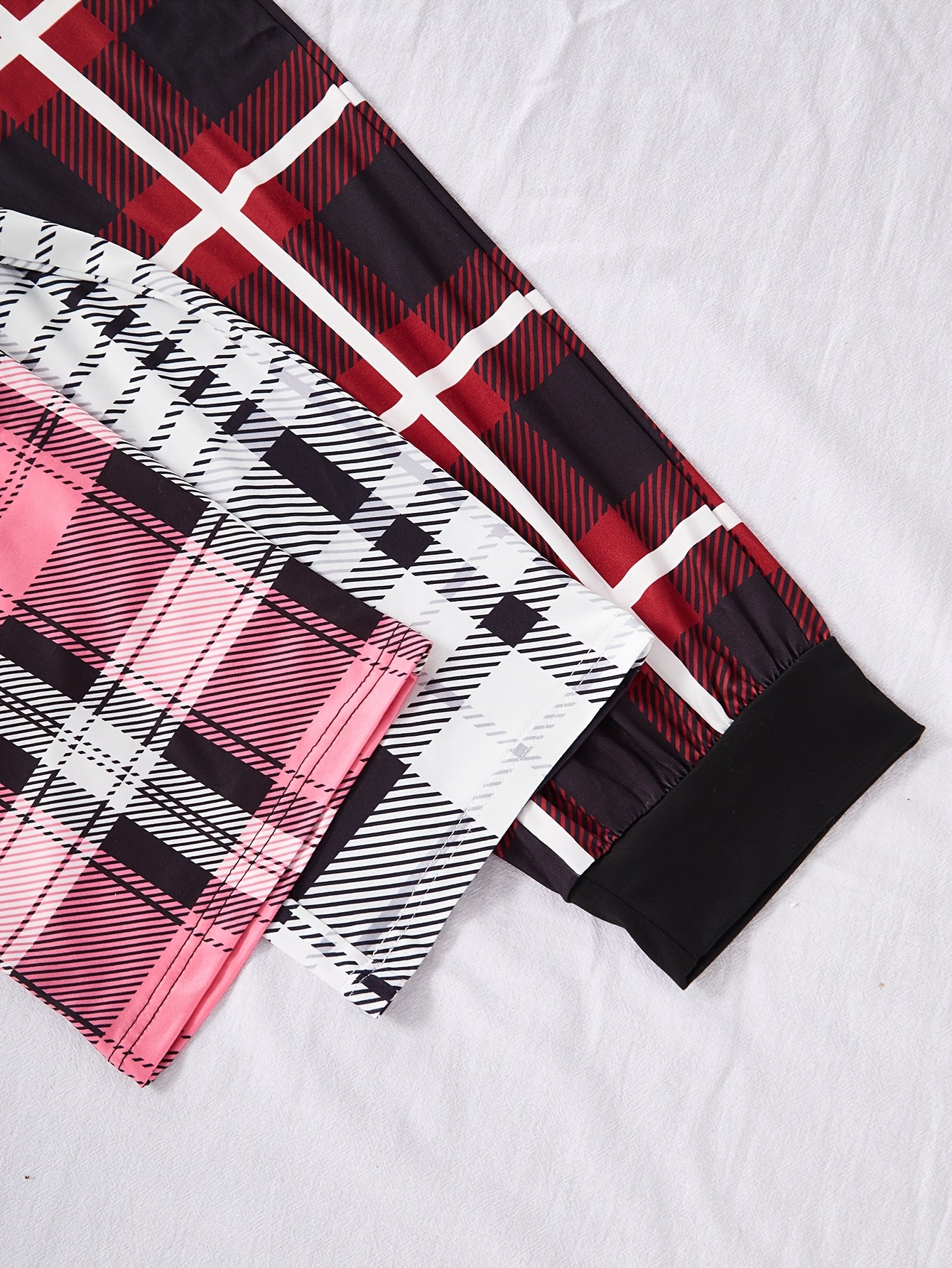 Women'S New Six-Piece Set Casual Home Wear Heart Print Pockets Long Sleeve Short Sleeve Top Plaid Pants Pajama Set