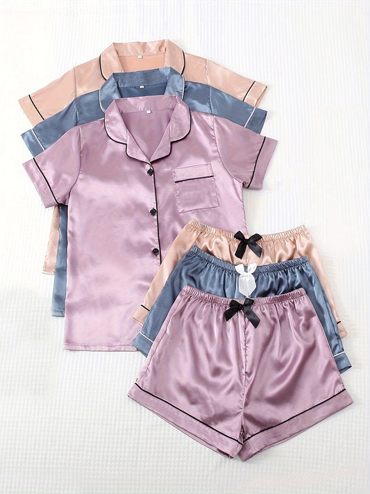 Dingding Women's Pajama - Solid Color, Three-Piece Set, Soft and Comfortable for Sleep