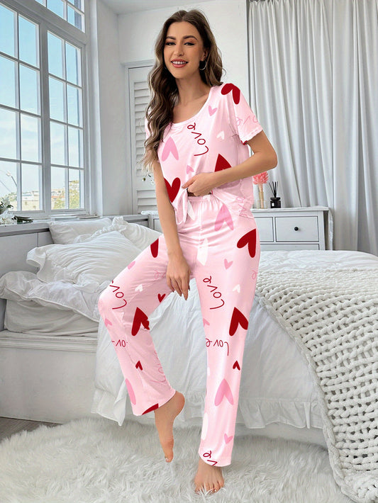 3 Sets of 6pcs, Women'S Casual Polyester White, Pink Top And Long Pants Pajama Set, Heart, Butterfly Print, Fabric, Short Sleeve Top with Trousers Comfortable Home Casual Loungewear Sexy Can Be Worn Outside