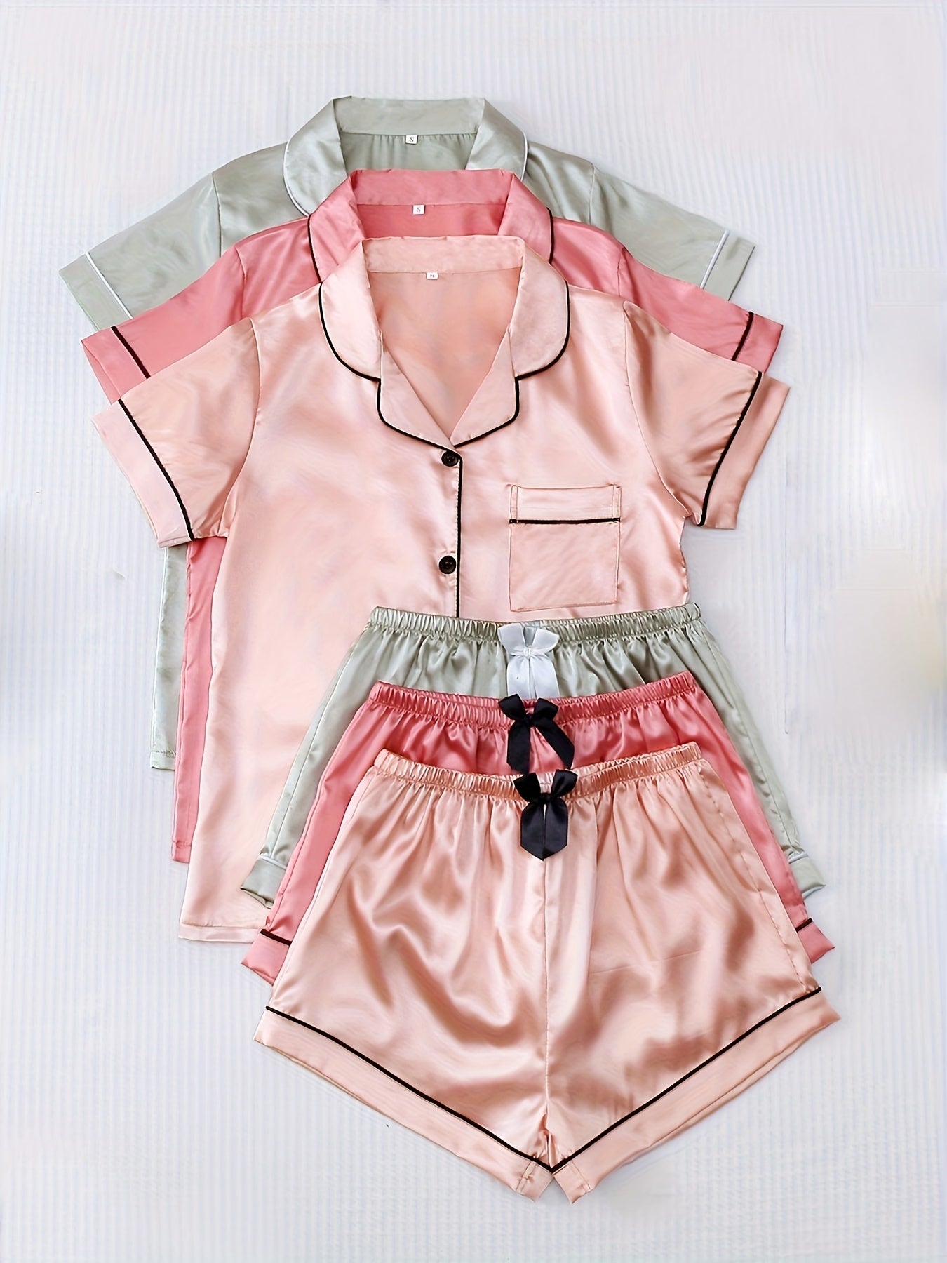 Dingding Women's Pajama - Solid Color, Three-Piece Set, Soft and Comfortable for Sleep