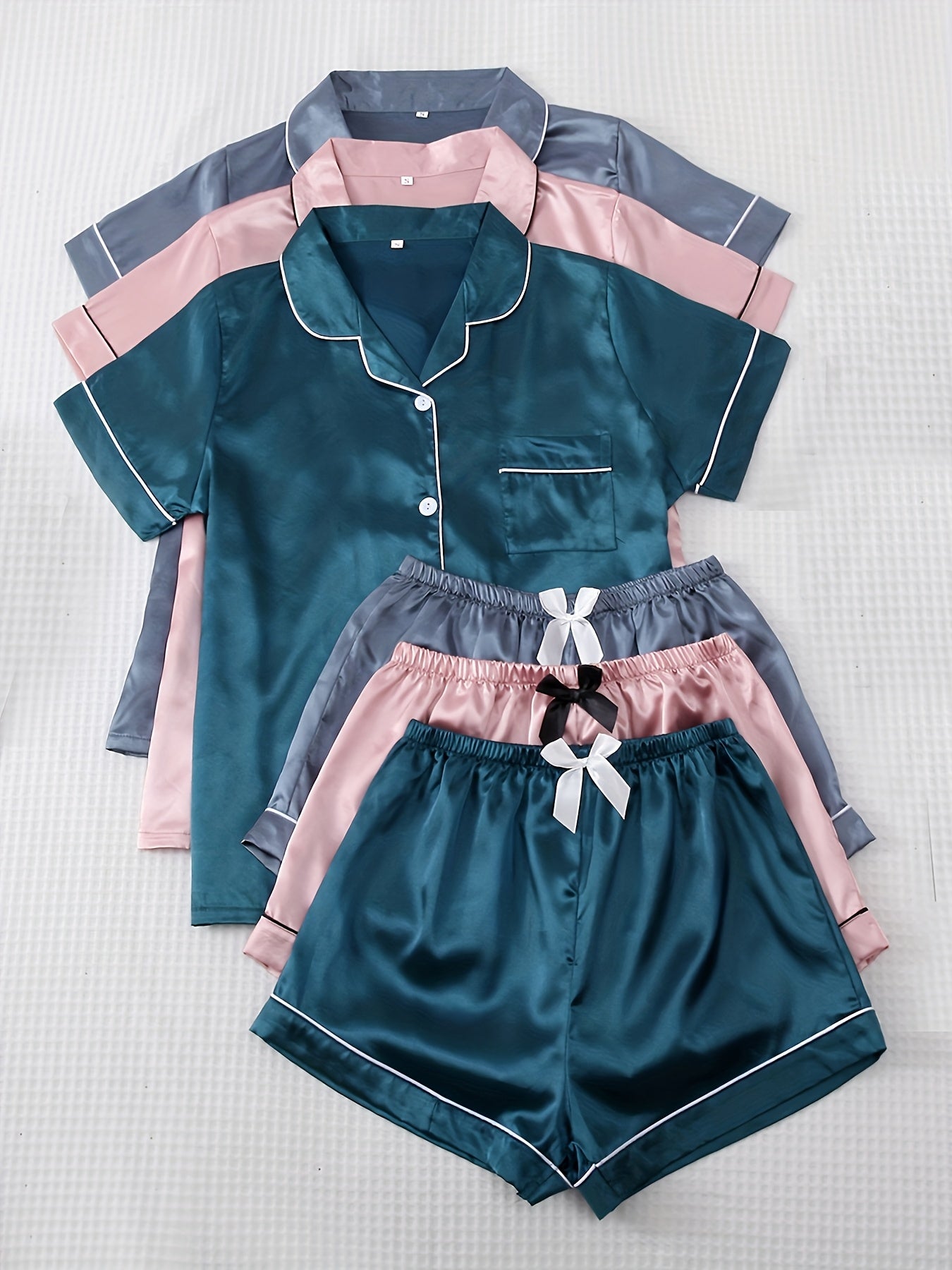 Dingding Women's Pajama - Solid Color, Three-Piece Set, Soft and Comfortable for Sleep